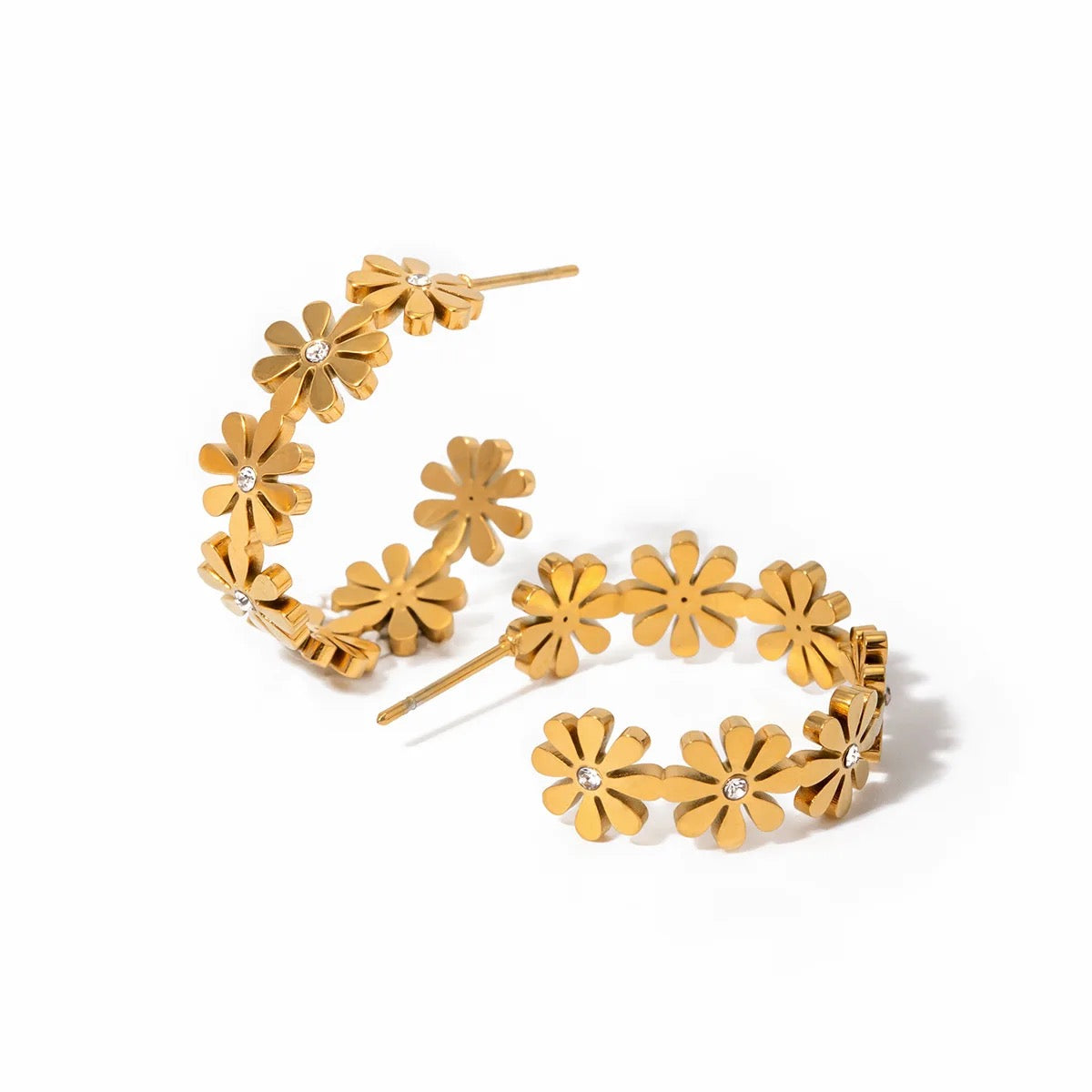 Gold Flower Hoop Earrings