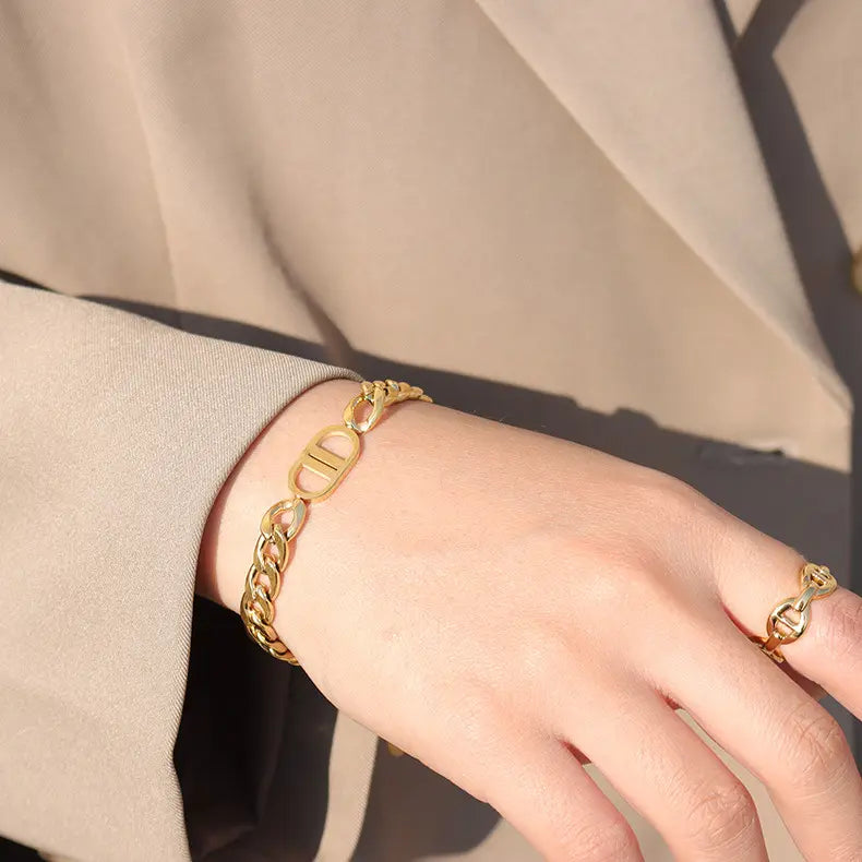 Hip Hop Metal Double D Chain Bracelet
