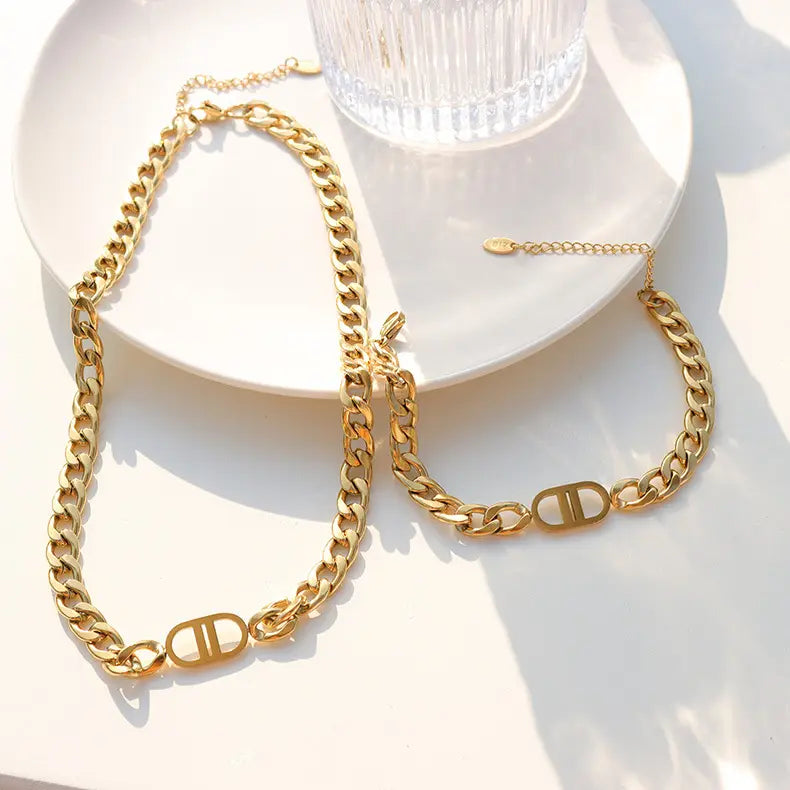 Hip Hop Metal Double D Chain Necklace