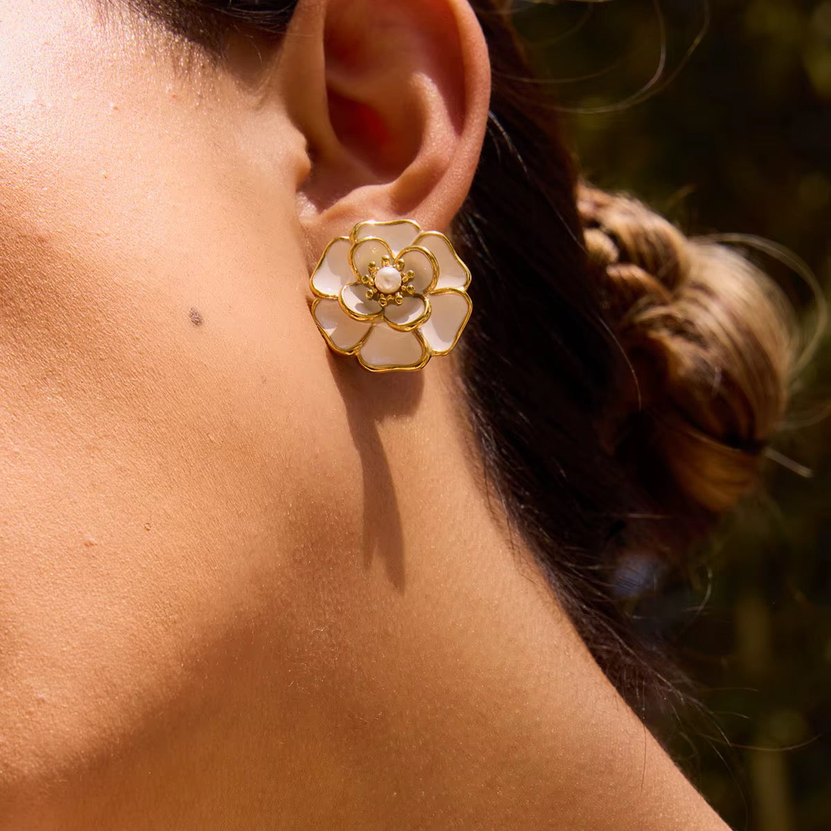 White Enamel Flower Earrings