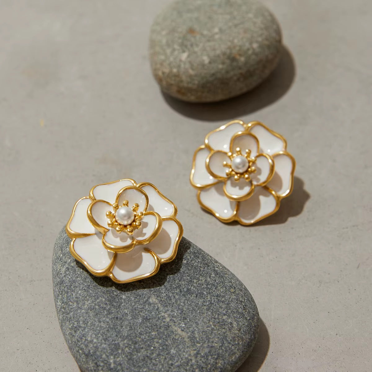 White Enamel Flower Earrings