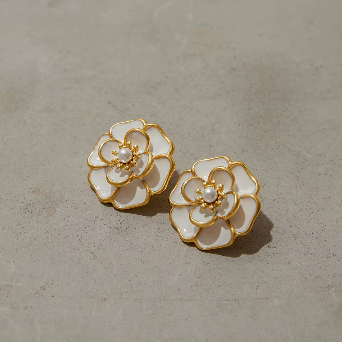 White Enamel Flower Earrings