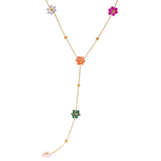 Gold Colorful crystal Beads Y-shaped Necklace