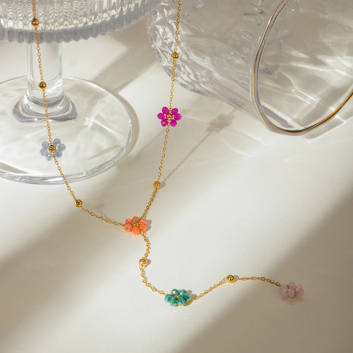 Gold Colorful crystal Beads Y-shaped Necklace