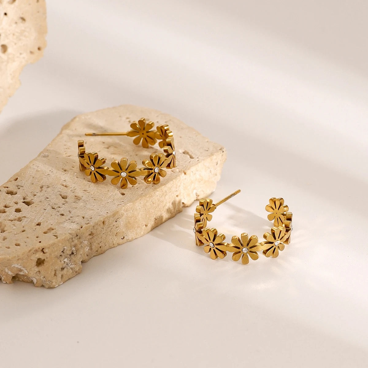 Gold Flower Hoop Earrings