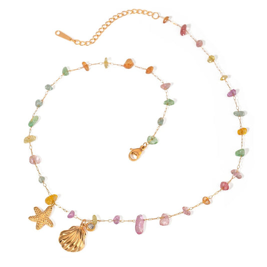 Gold Colorful Gravel Shell Pendant Necklace