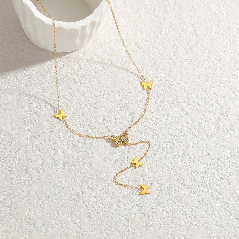 Gold Butterfly Dainty Y- shaped Necklace